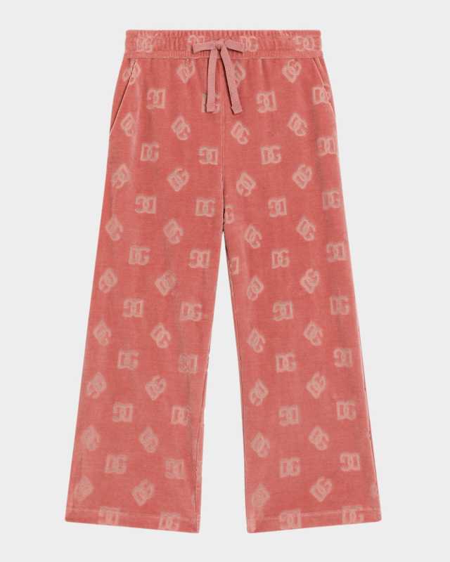 Girl's Interlocked Logo Velvet Sweatpants, Size 8-
